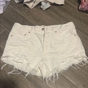 Free People White Distressed Jean Shorts